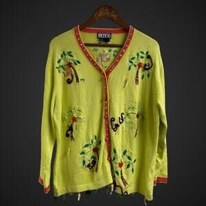 Monkey Banana Sweater Berek2 Vintage Beaded Cardigan Women’s XL Designer Charms